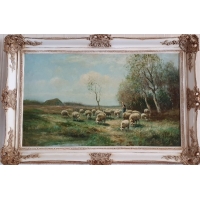 Pieter Adrianus (Piet) Bouter, Schilderij olieverf op doek. Boerin met schapen